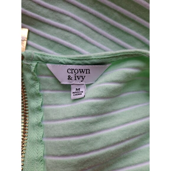 Crown & Ivy Womens Shift Dress Medium Mint Green Striped Bell Sleeve Preppy - Picture 3 of 7